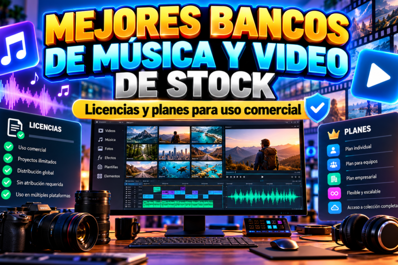 Mejores bancos de música y video de stock: licencias y planes para uso comercial